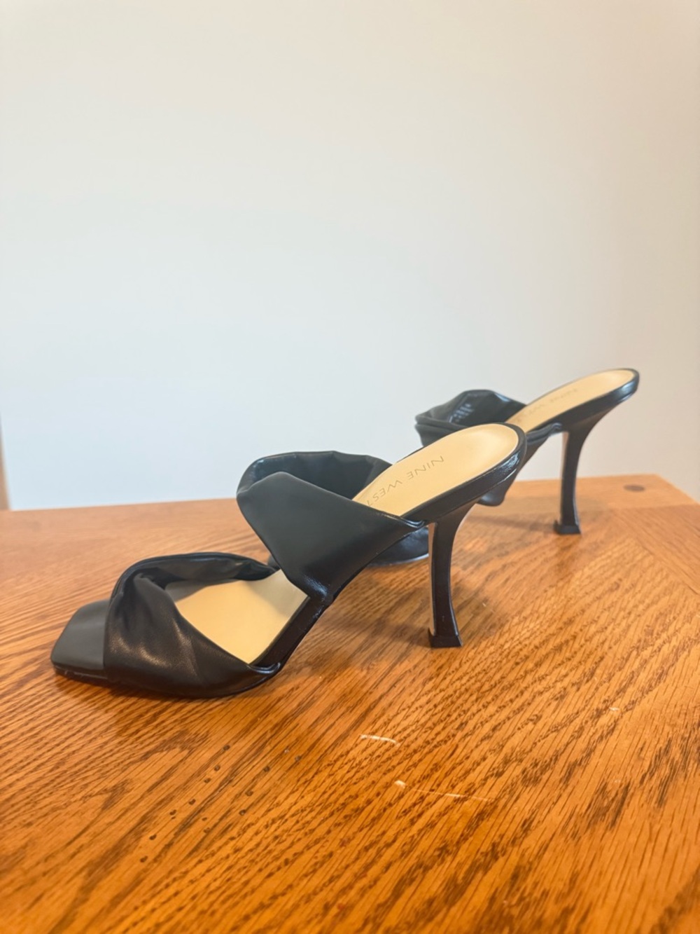 Nine West Sashsa Slides - Black Twisted Double-Strap Heeled Mules - Picture 2 of 4